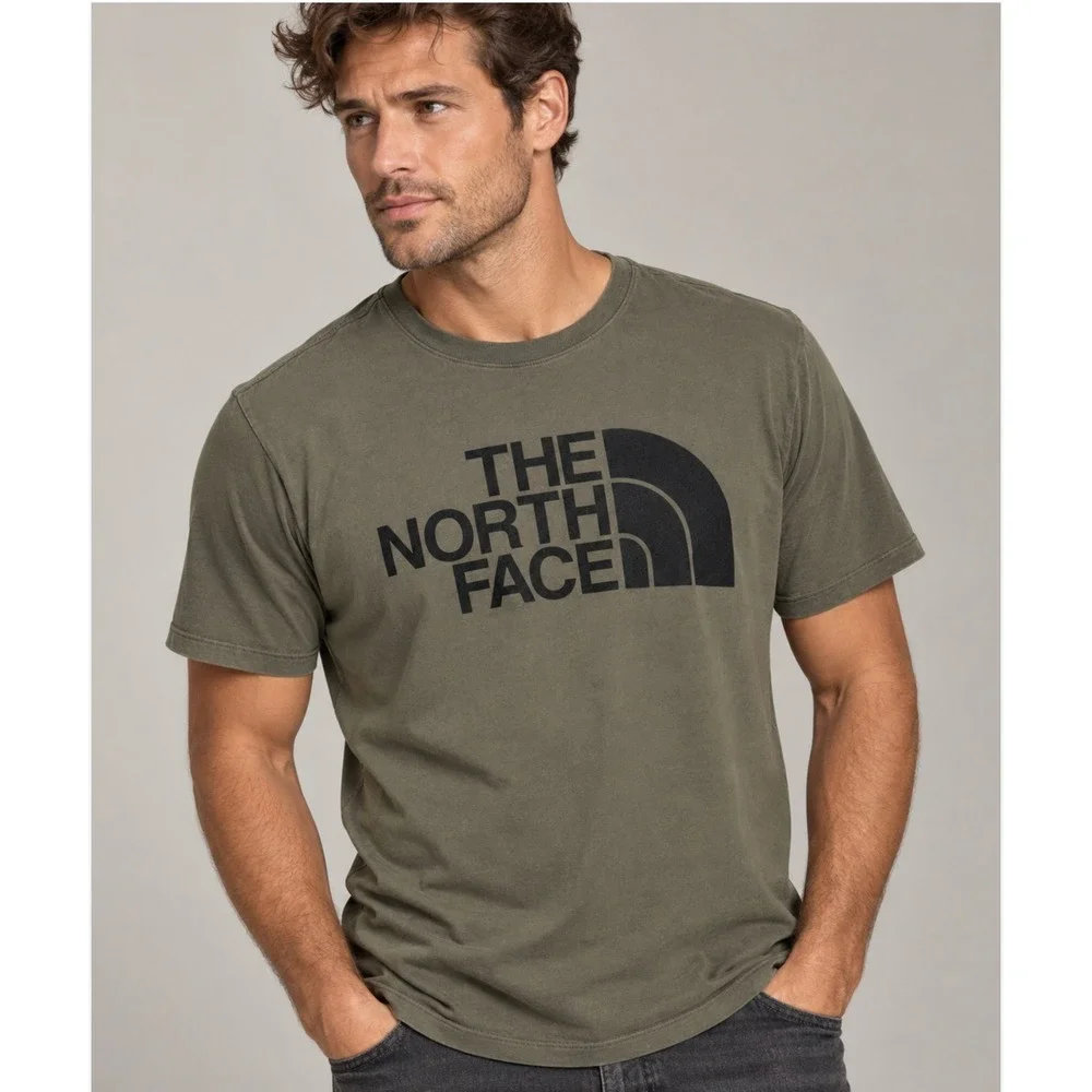 The North Face T Shirt Small Olive Green Logo Graphic Tee Gorpcore Outdoor Hike